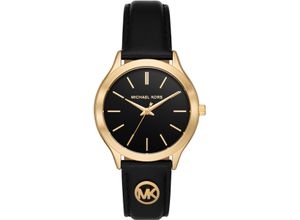 4064092275018 - Quarzuhr MICHAEL KORS SLIM RUNWAY Armbanduhren schwarz (schwarz schwarz) Damen Quarzuhren Armbanduhr Damenuhr Lederarmband analog