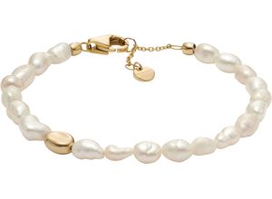 4064092276718 - Armband SKAGEN Schmuck Geschenk Edelstahl Armkette AGNETHE PEARL BEADS SKJ1825710 Armbänder Gr Edelstahl-Perlen weiß (gelbgoldfarben weiß) Damen Perlenarmbänder mit Süßwasserzuchtperle