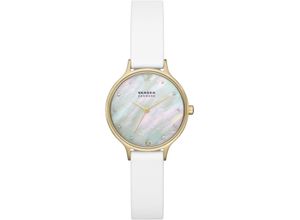 4064092282887 - Quarzuhr SKAGEN ANITA LILLE Armbanduhren weiß Damen Quarzuhren Armbanduhr Damenuhr Perlmutt-Zifferblatt Lederarmband