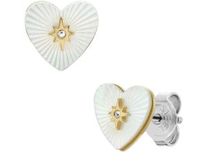 4064092284416 - Paar Ohrstecker FOSSIL Schmuck Geschenk Edelstahl RADIANT LOVE HEART JF04732710 Ohrringe Gr Edelstahl weiß (gelbgoldfarben kristallweiß perlmuttfarben kristallweiß) Damen Ohrstecker mit Glasstein - Perlmutt