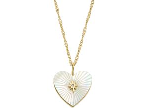 4064092284447 - Kette mit Anhänger FOSSIL Schmuck Geschenk Edelstahl KETTE RADIANT LOVE HEART JF04731710 Halsketten Gr Edelstahl Länge 505 cm weiß (gelbgoldfarben kristallweiß perlmuttfarben) Damen Ketten mit Anhänger Glasstein - Perlmutt