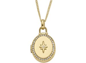 4064092284454 - Kette mit Anhänger FOSSIL Schmuck Geschenk Edelstahl LOCKET COLLECTION MEDAILLON JF04735710 Halsketten Gr Edelstahl Länge 51 cm goldfarben (gelbgoldfarben kristallweiß) Damen Ketten mit Anhänger Glasstein