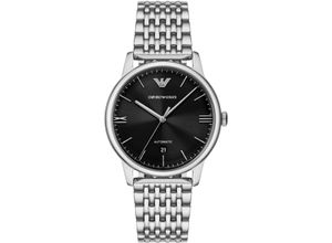 4064092291506 - Automatikuhr EMPORIO ARMANI Armbanduhren silberfarben (silberfarben schwarz) Herren Armbanduhr Herrenuhr Mechanische Uhr Edelstahlarmband analog Tag