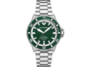 4064092292534 - Automatikuhr EMPORIO ARMANI Armbanduhren silberfarben (silberfarben grün) Herren Armbanduhr Herrenuhr Mechanische Uhr Edelstahlarmband analog Tag