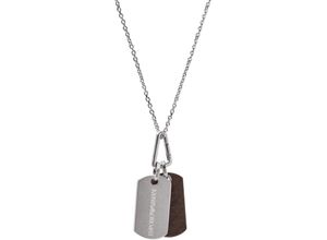 4064092292657 - Kette mit Anhänger EMPORIO ARMANI Schmuck Geschenk Edelstahl Leder Dog Tag EGS3133040 Halsketten Gr Edelstahl-Leder Länge 50 cm Breite 21 mm schwarz (edelstahlfarben schwarz) Damen