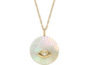 4064092299991 - Kette mit Anhänger FOSSIL Schmuck Edelstahl Halskette Sutton Magisches Auge Evil Eye JF04793710 Halsketten Gr Edelstahl Länge 455 cm Breite 1 mm weiß (gelbgoldfarben kristallweiß perlmuttfarben) Damen mit Glasstein - Perlmutt