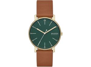 4064092301427 - Quarzuhr SKAGEN SIGNATUR Armbanduhren braun (cognac) Damen Armbanduhr Herrenuhr Damenuhr Leuchtzeiger Lederarmband