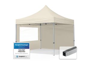 4064108036190 - Intent24 - 3x3 m Faltpavillon toolport economy Alu 32mm Seitenteile mit Panoramafenster creme - creme