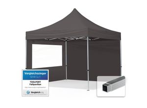 4064108036213 - Intent24 - 3x3 m Faltpavillon toolport economy Alu 32mm Seitenteile mit Panoramafenster dunkelgrau - dunkelgrau