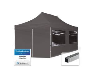 4064108036411 - Intent24 - 3x6 m Faltpavillon toolport economy Alu 32mm Seitenteile mit Panoramafenstern dunkelgrau - dunkelgrau