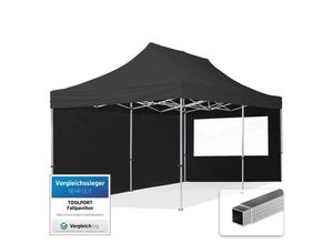 4064108036466 - Intent24 - 3x6 m Faltpavillon toolport economy Alu 32mm Seitenteile mit Panoramafenstern schwarz - schwarz