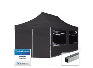 4064108036473 - Intent24 - 3x6 m Faltpavillon toolport economy Alu 32mm Seitenteile mit Panoramafenstern schwarz - schwarz