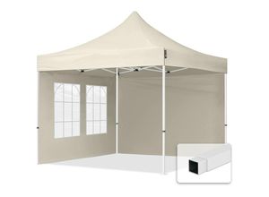 4064108036510 - Intent24 - 3x3 m Faltpavillon economy Stahl 30mm Seitenteile mit Sprossenfenstern creme - crème