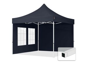 4064108036534 - Intent24 - 3x3 m Faltpavillon economy Stahl 30mm Seitenteile mit Sprossenfenstern dunkelgrau - dunkelgrau