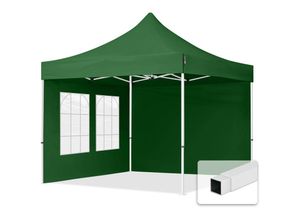 4064108036541 - Intent24 - 3x3 m Faltpavillon economy Stahl 30mm Seitenteile mit Sprossenfenstern dunkelgrün - dunkelgrün