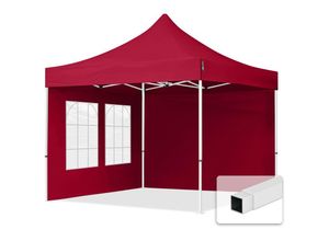 4064108036558 - Intent24 - 3x3 m Faltpavillon economy Stahl 30mm Seitenteile mit Sprossenfenstern rot - rot