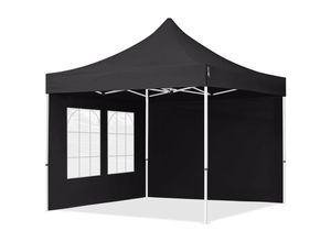 4064108036565 - Intent24 - 3x3 m Faltpavillon economy Stahl 30mm Seitenteile mit Sprossenfenstern schwarz - schwarz