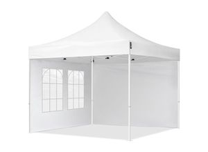 4064108036572 - Intent24 - 3x3 m Faltpavillon economy Stahl 30mm Seitenteile mit Sprossenfenstern weiß - weiß