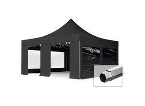 4064108037340 - Intent24 - 5x5 m Faltpavillon professional Alu 50mm feuersicher Seitenteile mit Panoramafenstern schwarz - schwarz