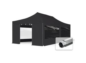 4064108037371 - Intent24 - 4x8 m Faltpavillon professional Alu 50mm feuersicher Seitenteile mit Panoramafenstern schwarz - schwarz