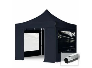 4064108038125 - House Of Tents - 3x3 m Faltpavillon professional Alu 40mm feuersicher Seitenteile mit Panoramafenstern schwarz - schwarz