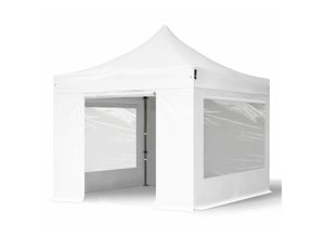 4064108045956 - Intent24 - 3x3 m Faltpavillon premium Stahl 40mm feuersicher Seitenteile mit Panoramafenstern weiß - weiß