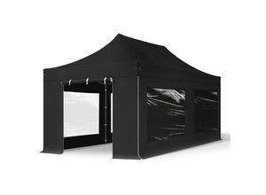 4064108046052 - Intent24 - 3x6 m Faltpavillon premium Stahl 40mm feuersicher Seitenteile mit Panoramafenstern schwarz - schwarz