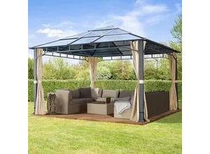 4064108055955 - Sunset 4x4 m Hardtop Gartenpavillon inkl 4 Seitenteile champagnerfarben - (300171)