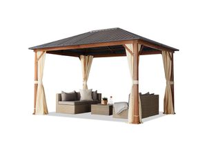 4064108056273 - Gartenpavillon 3x4 m Holzoptik Stahldach Hardtop 4 Seitenteile in champagner - champagnerfarben