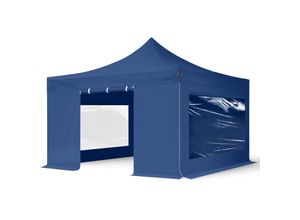 4064108056723 - 4x4 m Faltpavillon premium Stahl 40mm Seitenteile mit Panoramafenstern blau