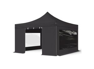 4064108056846 - Intent24 - 4x4 m Faltpavillon premium Stahl 40mm Seitenteile mit Panoramafenstern schwarz - schwarz