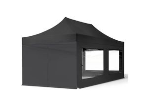 4064108062014 - Intent24 - 3x6 m Faltpavillon economy Stahl 30mm Seitenteile mit Panoramafenstern schwarz - schwarz