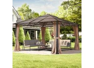 4064108122978 - Rendezvous 4x4 m Hardtop Gartenpavillon inkl 4 Seitenteile cappuccino - (300189)