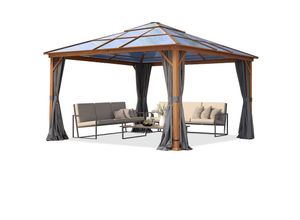 4064108123005 - Gartenpavillon 4x4 m Holzoptik ca 8 mm Polycarboat-Dach 4 Seitenteile in grau - loft grey