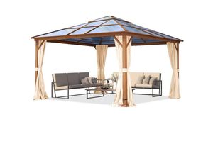 4064108123067 - Gartenpavillon 4x4 m Holzoptik ca 8 mm Polycarboat-Dach 4 Seitenteile in champagner - champagnerfarben