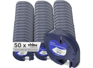 4064115978117 - 50x Schriftband-Kassette Plastik kompatibel mit Dymo LetraTag Plus LT-100H LT-100T xm 2000 Etiketten-Drucker 12mm Schwarz auf Weiß - Vhbw