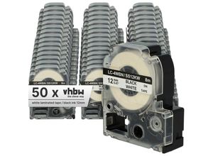 4064115982275 - 50x Schriftband-Kassette kompatibel mit KingJim SR3900C SR330 SR230C SR180 SR150 SR300TF SR3700P Etiketten-Drucker 12mm Schwarz auf Weiß - Vhbw