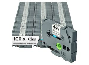 4064115984293 - 100x Schriftband-Kassette kompatibel mit Brother pt D600VP E100 E100VP E110 E105 E100B E115 E200 Etiketten-Drucker 12mm Schwarz auf Weiß - Vhbw