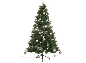 4064118057994 - Künstlicher Weihnachtsbaum CREATIV DECO Fertig geschmückt Weihnachtsbäume Gr Höhe 150 cm grün (grün hellbraun beige) Kunstweihnachtsbäume Künstliche Weihnachtsbäume mit 60 Kugeln und LED Beleuchtung