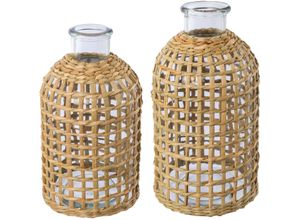 4064118178637 - Creativ home Tischvase Vase aus Glas (Set 2 St) mit Mesh-Überzug braun