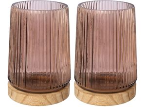 4064118178675 - Windlicht CREATIV HOME TRIEST Kerzenhalter Gr H 17cm braun Kerzenhalter aus Glas mit Holzfuß