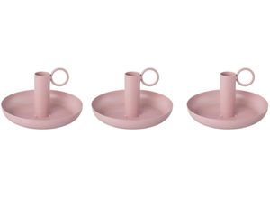 4064118179016 - Creativ home Kerzenhalter Stabkerzenhalter WUZZ (Set 3 St) aus Metall mit dekorativem Henkel rosa