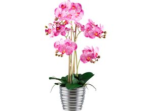 4064118240877 - Kunstorchidee CREATIV GREEN Orchidee Phalaenopsis Kunstpflanzen Gr H 62cm cremelila mit silberfarbenem Keramiktopf