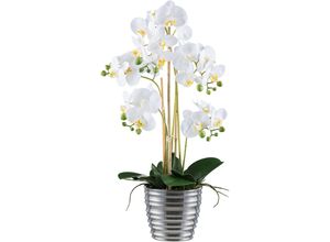 4064118240884 - Kunstorchidee CREATIV GREEN Orchidee Phalaenopsis Kunstpflanzen Gr H 62cm weiß mit silberfarbenem Keramiktopf