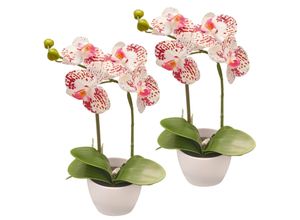 4064118351818 - Kunstorchidee CREATIV GREEN Orchidee Phalaenopsis weiß lila gesprenkelt H33cm Ø17cm Kunststoff Kunstpflanzen im Design-Topf