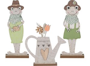 4064118351856 - Dekofigur CREATIV HOME Frösche mit Gießkanne grün B13cm H32cm T5cm Filz Dekofiguren mit niedlichen Applikationen