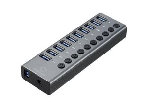 4064161313023 - RF-6027504 10 Port USB 32 Gen 2-Hub einzeln schaltbar mit Aluminiumgehäuse Silber-Schwarz