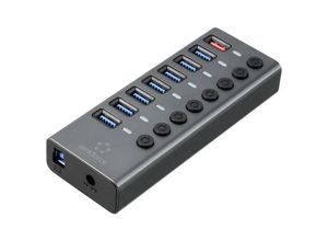 4064161314877 - RF-HUB-380 8 Port USB 32 Gen 2-Hub einzeln schaltbar mit Status-LEDs mit Aluminiumgehäuse Silber-Schwarz