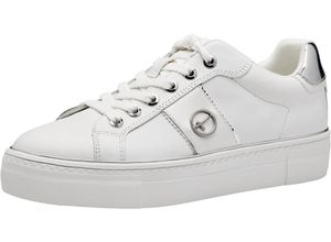4064195226238 - Tamaris Sneaker Emblem Leder Metallic-Detail für Damen weiß 41