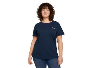 4064269142723 - Große Größen T-Shirt mit Wording-Stickerei auf der Brust blau Gr46